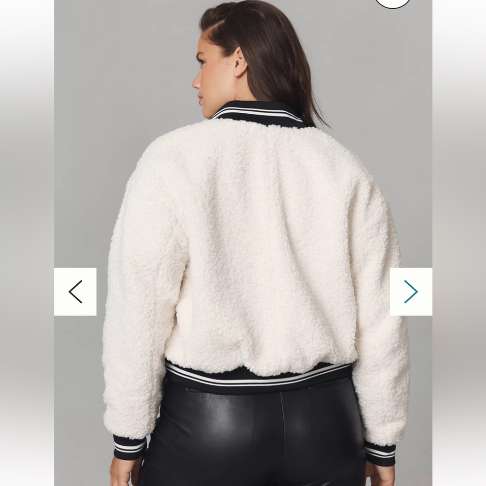 Anthropologie Avec Les Filles Sherpa Fleece Varsity Bomber Jacket NWOT - Picture 3 of 13
